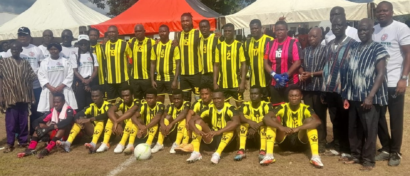 The retired football stars teamed up for an exhibition match to climax the football clinic for the youth in the Bui enclave The retired football stars teamed up for an exhibition match to climax the football clinic for the youth in the Bui enclave